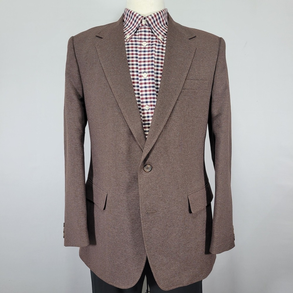 Haggar Matic Stretch Men's Sport Coat Blazer Two Button Brown Polyester Sz 42R